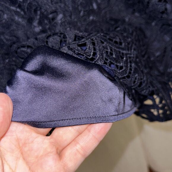 Ted Baker L Navy Lucia Knit Sleeveless Lace Trim Back Zip Shift Dress - Picture 9 of 15